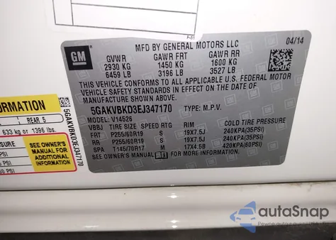 2014 Buick Enclave Leather из США, поврежденный, VIN 5GAKVBKD3EJ347170